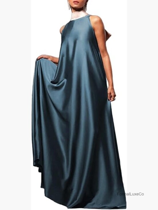 Dresses & Skirts - Sleeveless Mock Neck A-Line Flowy Maxi Dress with Ruffle Hem